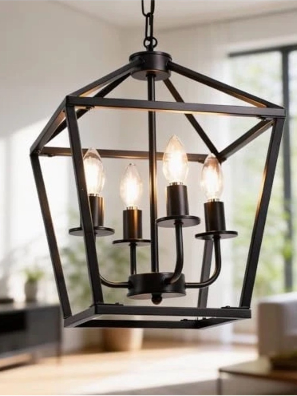 Modern Black Metal Cage 4-Light Pendant Chandelier - Home Accents